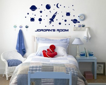 Outer Space with Boys Name Decal-Customized-Kids Name Wall Decal - Customized Boy's Room Wall Decal